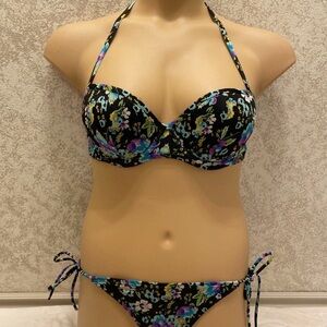 Victoria's Secret Black Multicolor Floral Bikini